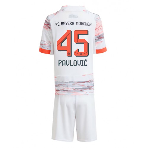 Otroški Nogometni dresi Bayern Munich Aleksandar Pavlovic #45 Gostujoči 2025-26 Kratek Rokav (+ Kratke hlače)